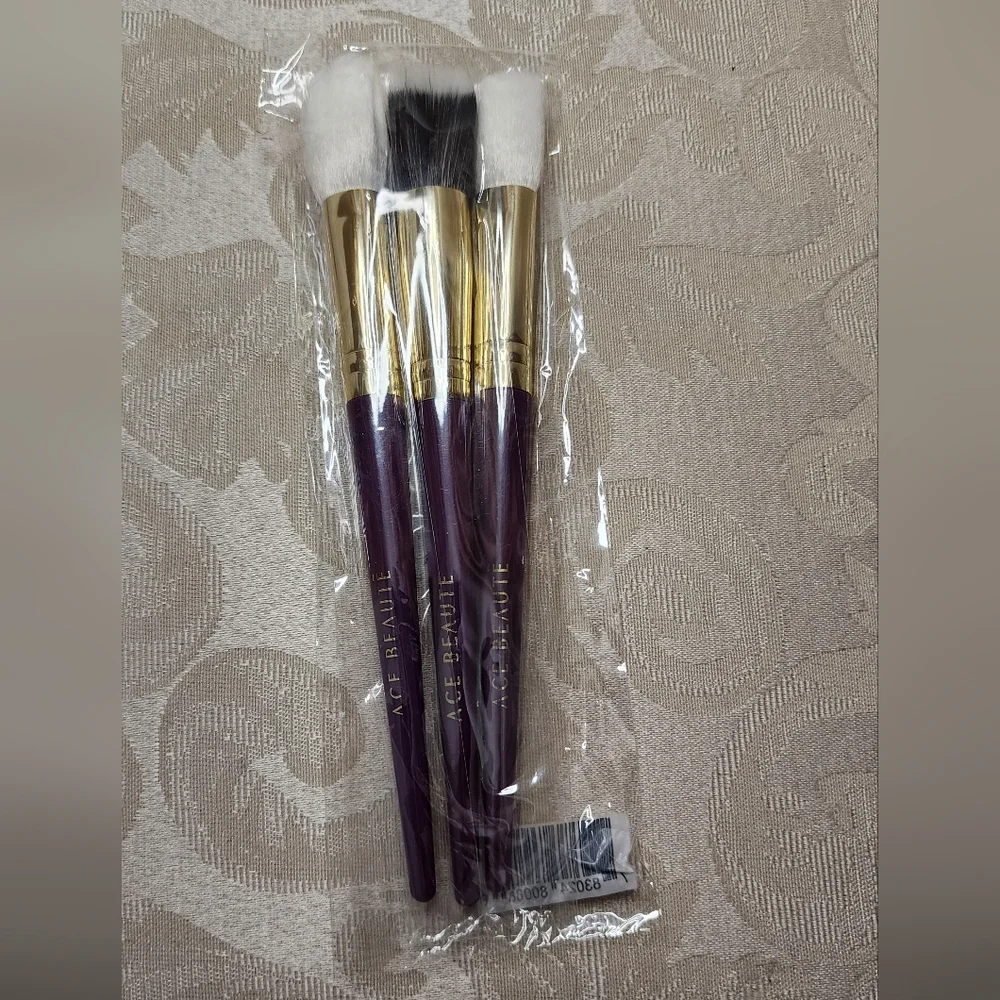 ACE BEAUTÉ 3PC MAKEUP BRUSH SET PURPLE GOLD PROFESSIONAL NEW SEALED